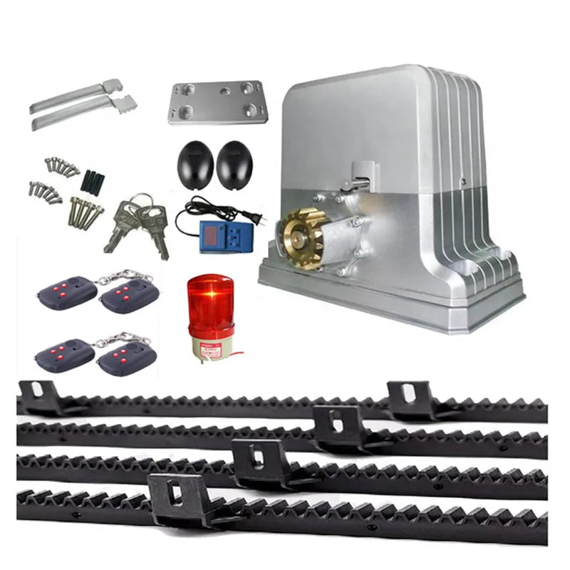 Heavy Duty 1800kg Automatic Electric Sliding Gate Motor Opener Kit 4 Remote Key with 4m Gear Racks Sensor Lamp Push Button