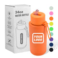 Logo Custom 1000ml Stainless Steel Water Bottle Double Wall Stainless Steel Sport Water Bottle with Handle Lid