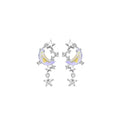 Delicate 925 Sterling Silver Earring Hypoallergenic Moon Star Moonstone Zircon Platinum Plated Women Dainty Fashion Earrings