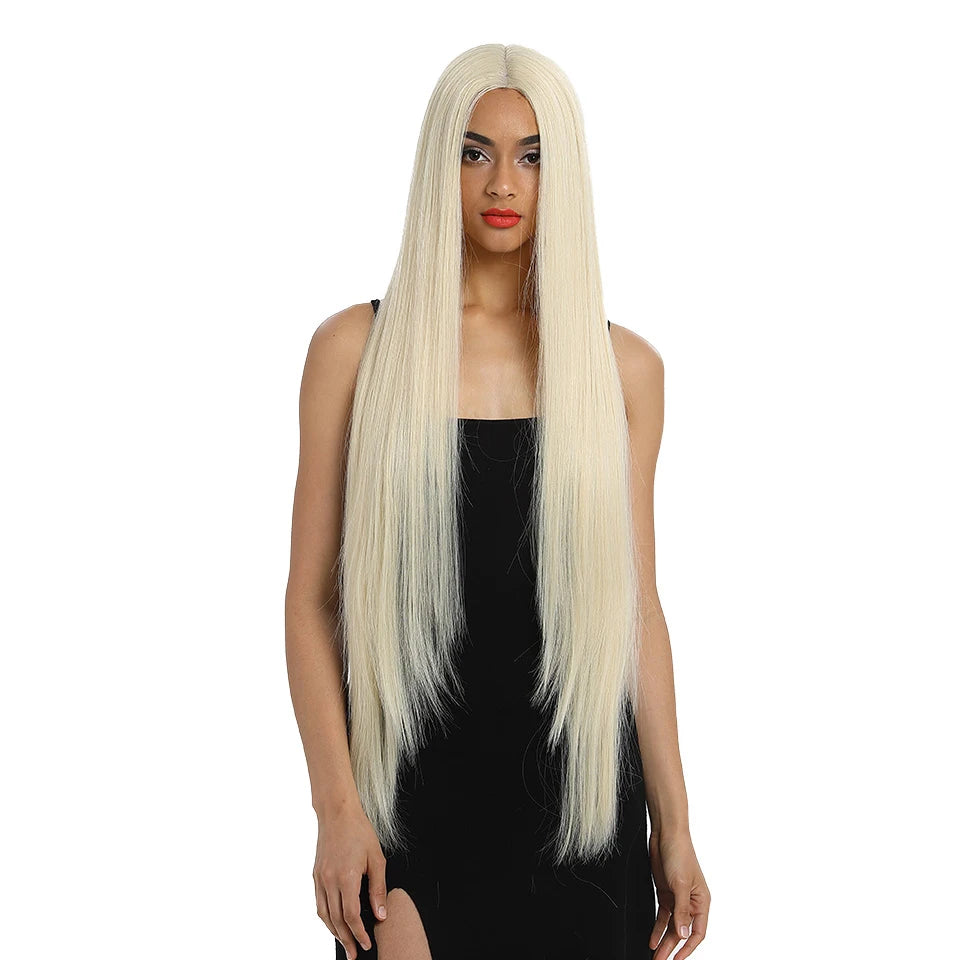 Silky Straight Wave Hair 38 Inch Ombre Blonde Wig Heat Resistant Fiber Wigs for Black Women HD 613 Synthetic Lace Front Wig