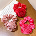 Wholesale Retro Gentle Designer Korean Large Satin Rose Flower Silk Scrunchies