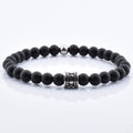 Fashionable Trendy Men's Wedding Anniversary Gift Black Onyx Stretch Silver Charm Bead Bracelet