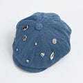 2023 Summer New Korean Fashion Diamond Jewelry Encrusted Custom Beret Vintage Washed Denim Jean Blue Beret Cap Hat for Women