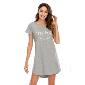 Women Cotton Home Wear Long Dress Sleepwear Summer Girls Print Short Sleeve Top t Shirt Night Dress Lounge Wear