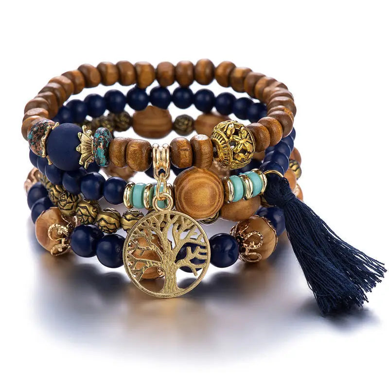 European American Style Multi-Layer Wooden Bead Bracelet Factory Direct Fashion Beaded Elastic Bracelets Bohemian Accessories