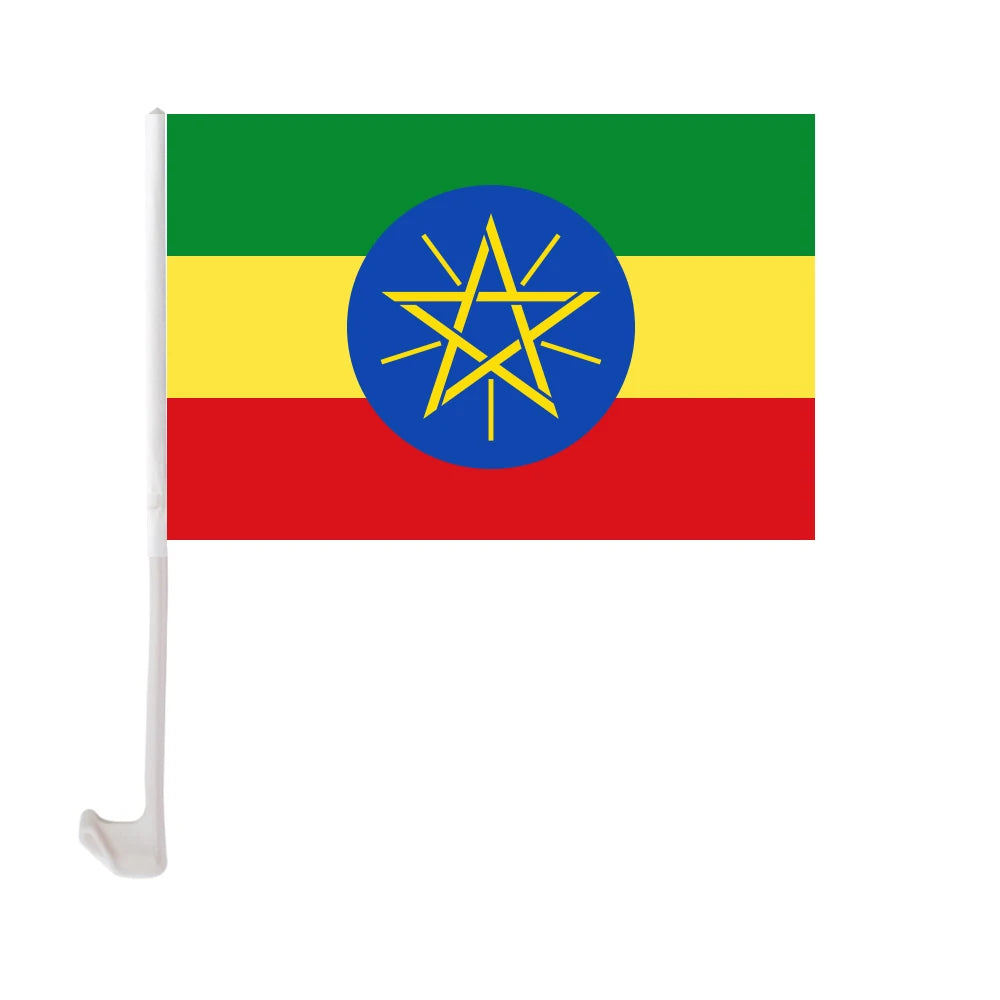 12x18 Inches Polyester Printing Ethiopia Custom Car Window Flag With Holder