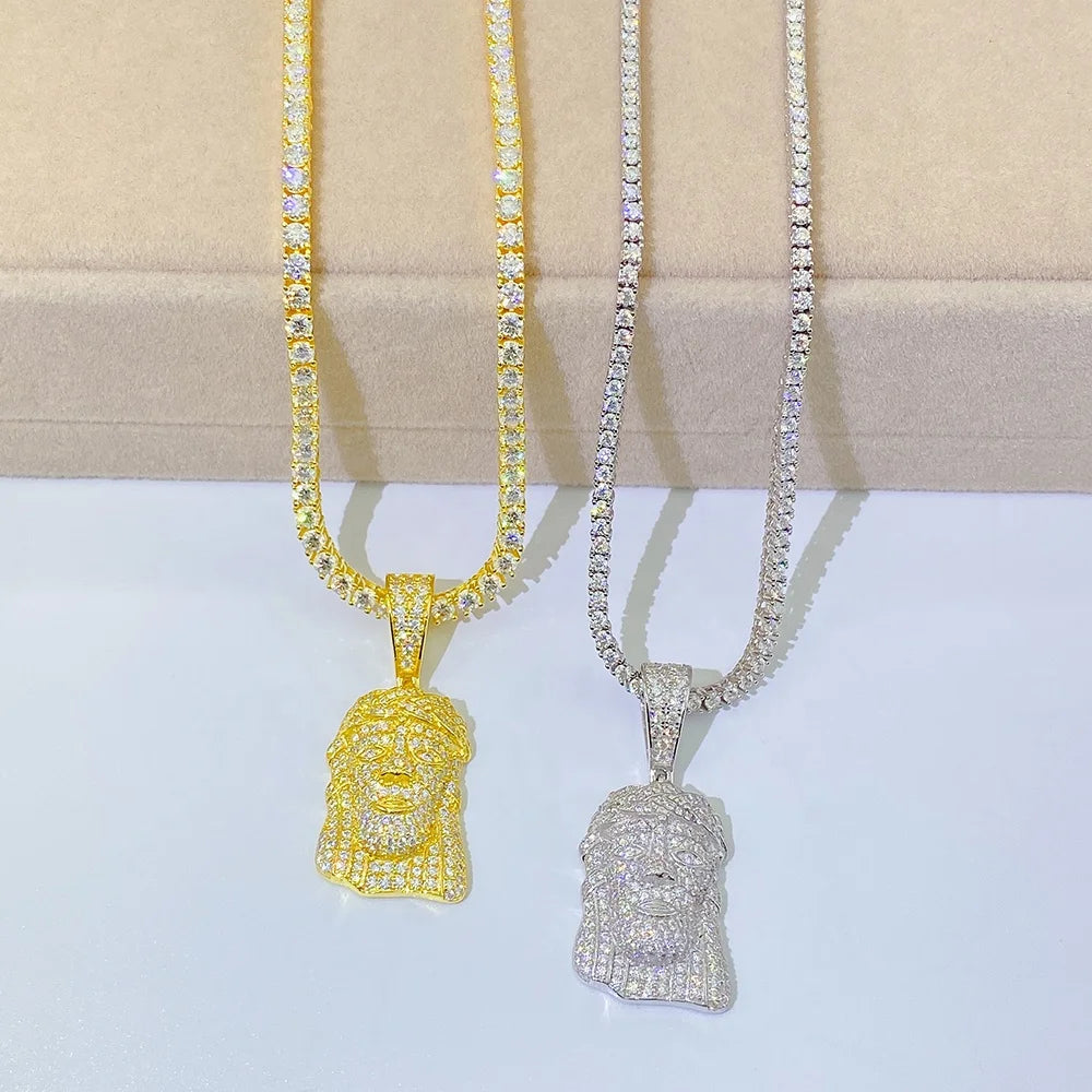 New Design Hot Selling Hip Hop Iced Out Jesus Face Pendant 925 Sterling Silver Pendant Necklace