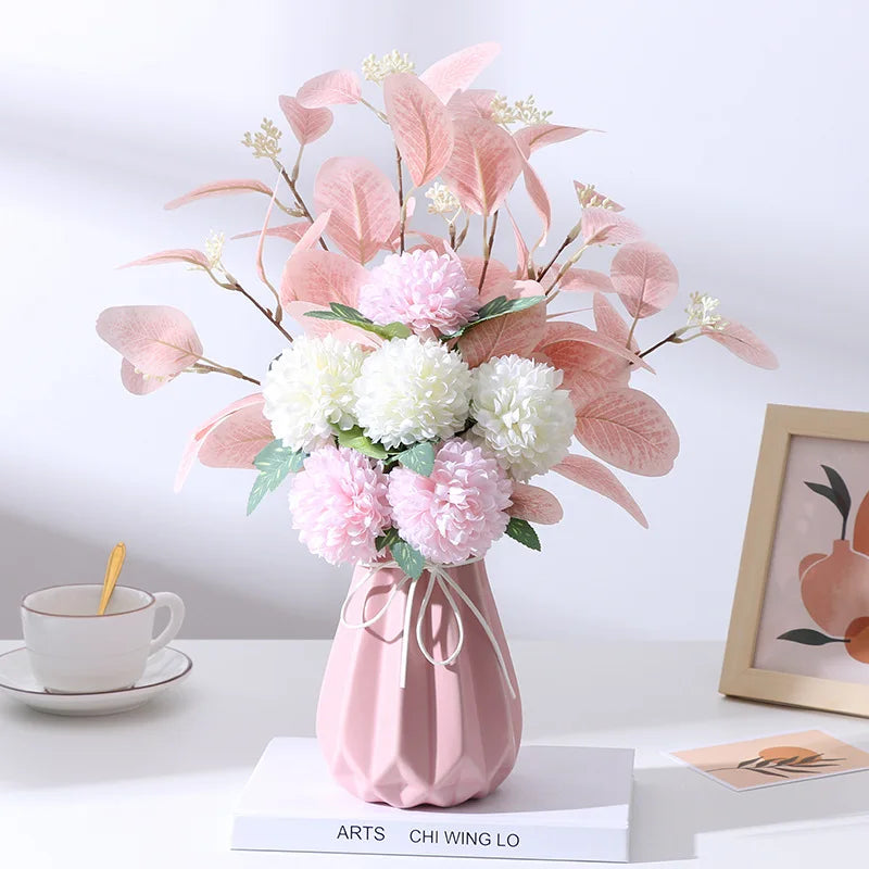 Home Decoration Ins Style Simulation Eucalyptus Leaf Ball Chrysanthemum Bundle Flower Vase Arrangement Artificial Flower