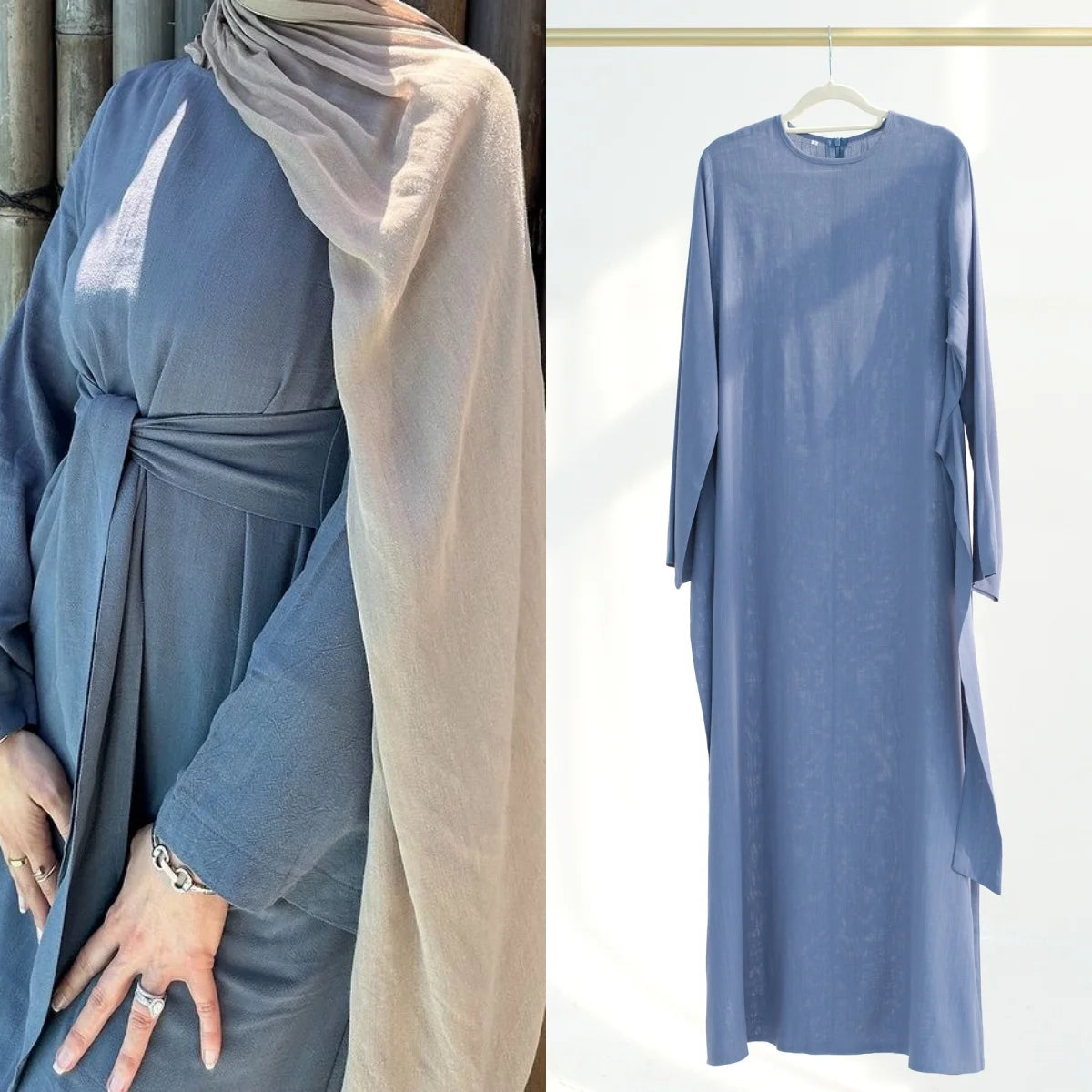 2025 Loriya Daily Wear Linen Cotton Modest Dresses Fabric Belt Wrap Modest Abaya Women Muslim Dress Islamic Clothing Women Abaya