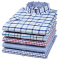 New Fashion Blue Casual Shirt England Style Stand-up Collar Polo T Shirts Plaid Long Sleeve Men's Shirts