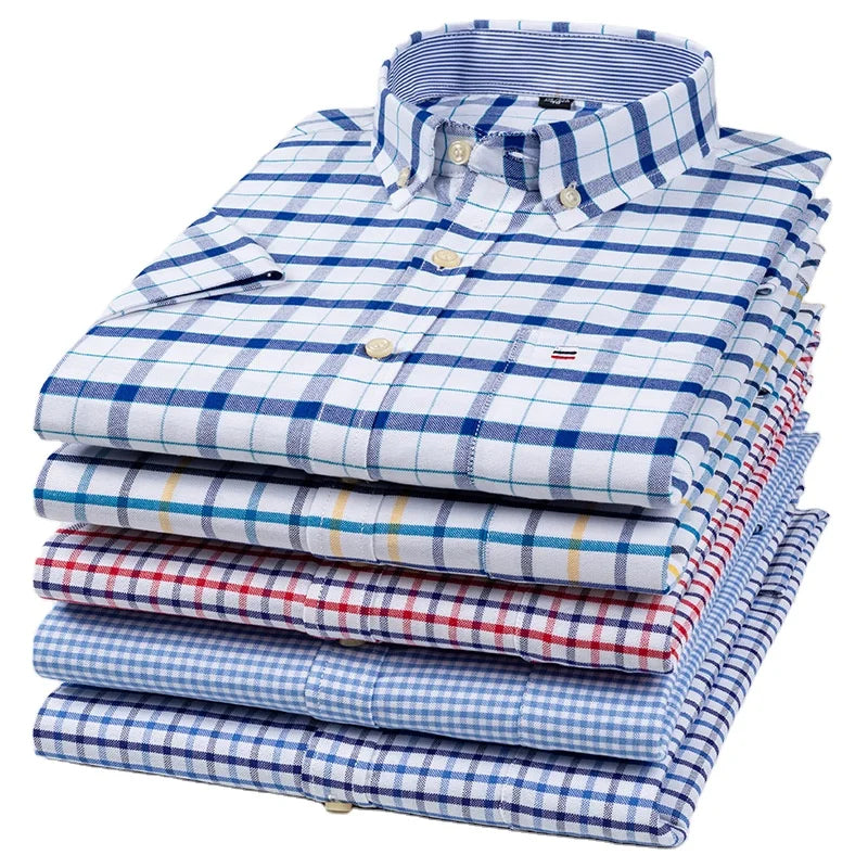New Fashion Blue Casual Shirt England Style Stand-up Collar Polo T Shirts Plaid Long Sleeve Men's Shirts