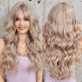 Long Wavy Synthetic Wigs Light Blonde Wigs for Women With Bangs Natural Hairline Heat Resistant Fiber Wig Daily Party