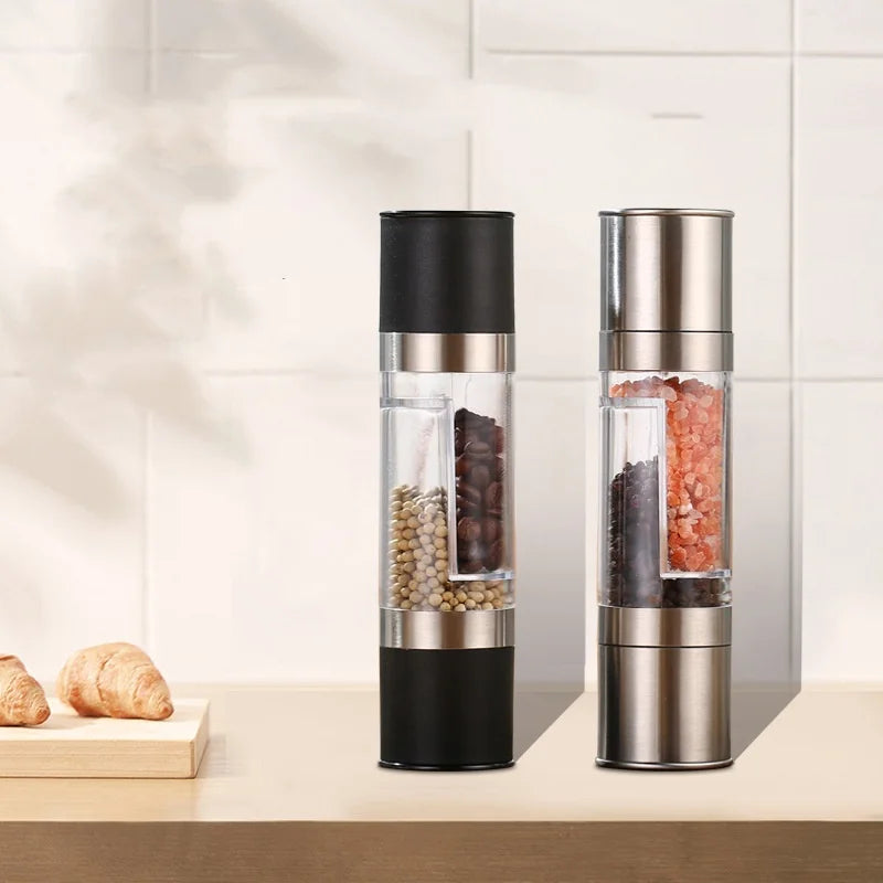 2-in-1 Black Manual Double Ended Plastic Salt and Pepper Grinder Black Pepper Food Mills Bottle