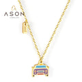 Ason Fashion Jewelry Mixed Color Car 18k Gold Plated Children Necklace Stainless Steel Taxi Shape Letter Charm Pendant Necklace