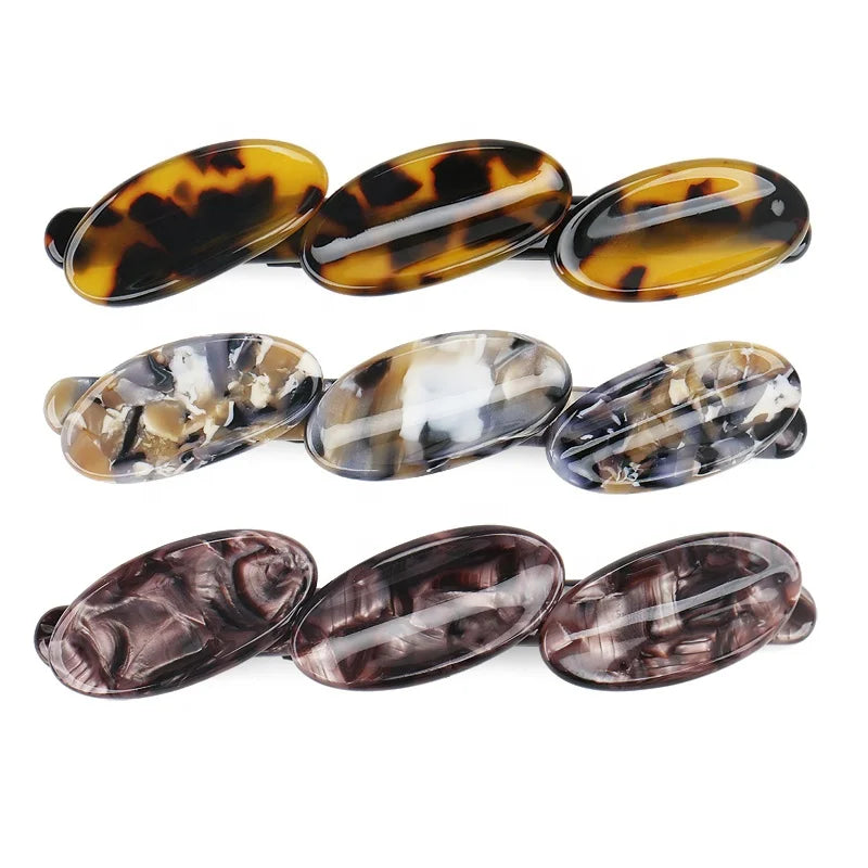 Oval Women Barrette Hair Clips Antique Marble Colorful Barrette Clip Wholesale Tortoiseshell French Acetate Hair Jewelry