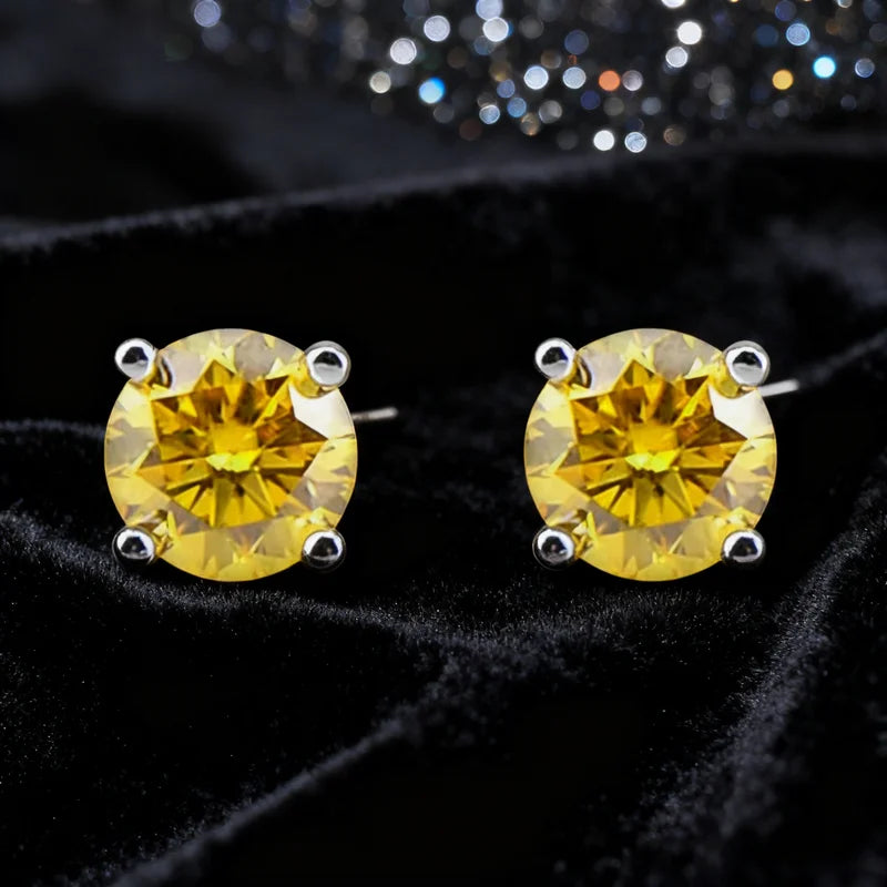 Pass Diamond Tester Yellow Moissanite Stud Earrings Luxury Jewelry Earrings 925 Silver 1CT Moissanite Earrings