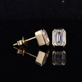 Gorgeous Special Cutting Emerald Moissanite Stone 14k Yellow Gold Stud Earring