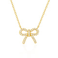 Fashion Minimalist Jewelry 925 Sterling Silver Bow Knot Gold Plated Necklaces for Women Mother's Valentine's Day Gift
