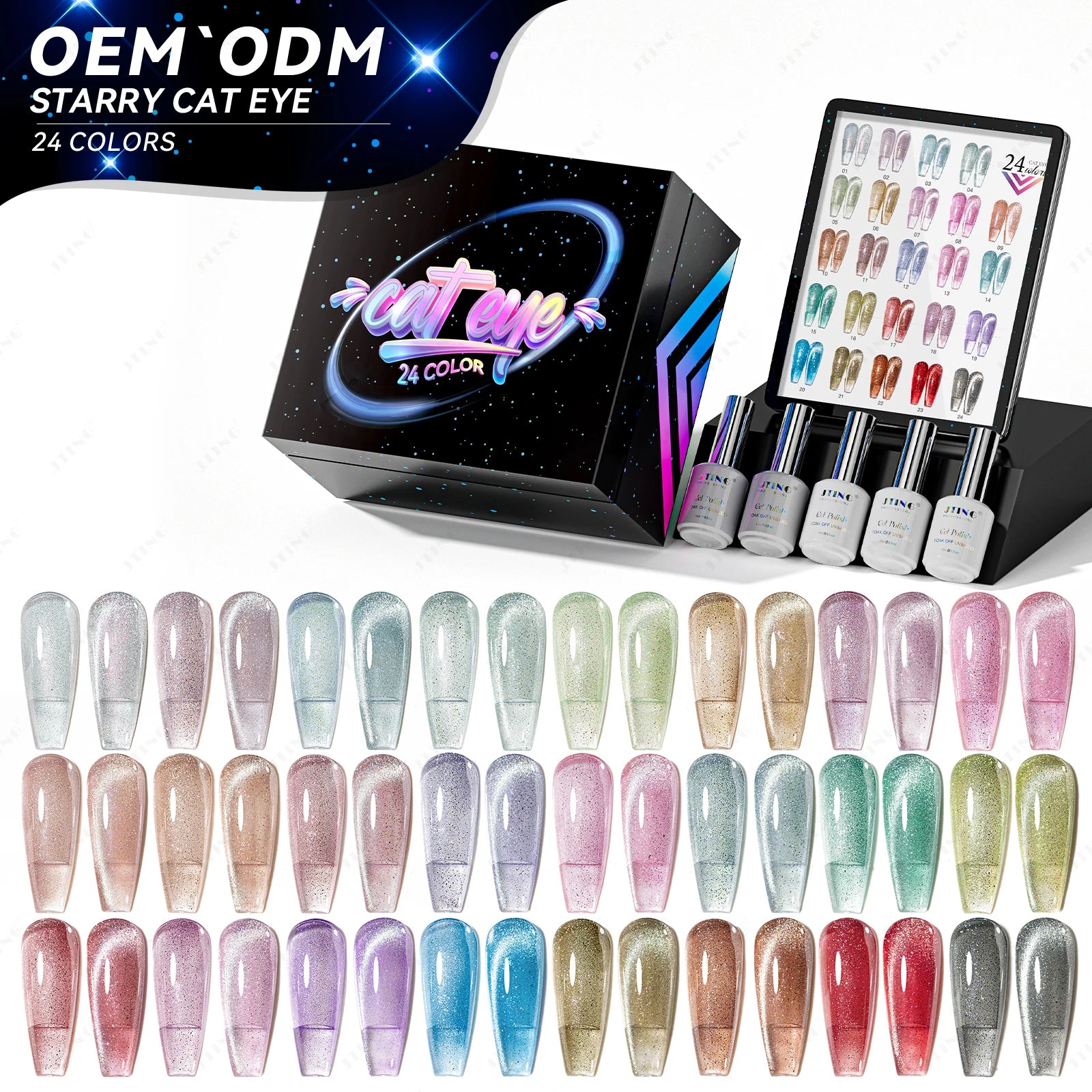 JTING Unique Nail Brand Custom 24colors Starry Cat Eye Gel Polish Collection Box Nail Supplies Diamond Cat Eye Gel Nail Polish