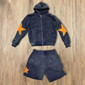 Cotton Cropped Raw Hem Embroidery Sweatsuit Heavyweight Acid Washed Shorts Sweatpants and Hoodie Sets