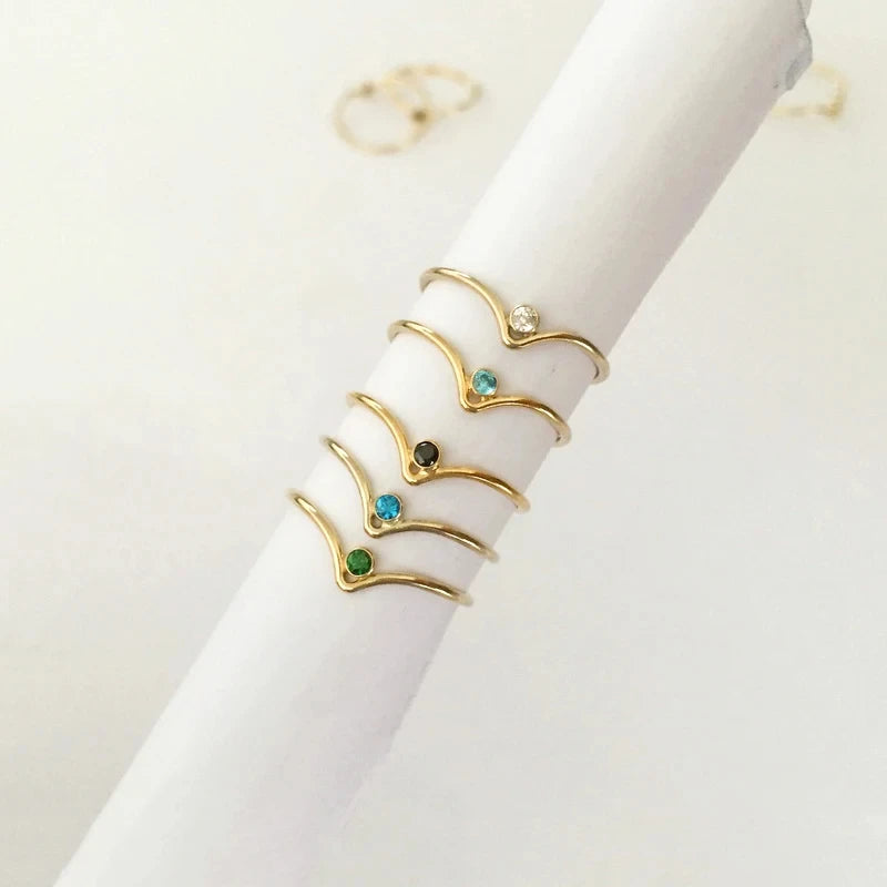 Real 14k Gold Filled 2mm AAA Zircon v Shaped Rings for Party Gift Non Tarnish Jewelry Women Wedding Finger Rings