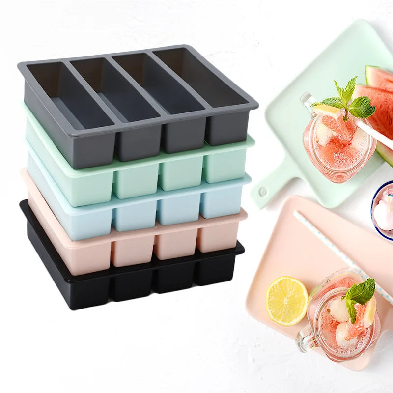 Hot Sale Eco-Friendly Food Grade Silicone Ice Cream Tool Ice Cube Trays Molds in Strip Square Shapes