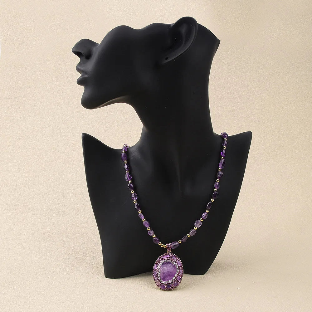 Fashion Fine Natural Mineral Amethyst Czech Diamond Inlaid Amethyst Necklace for Women Wholesale