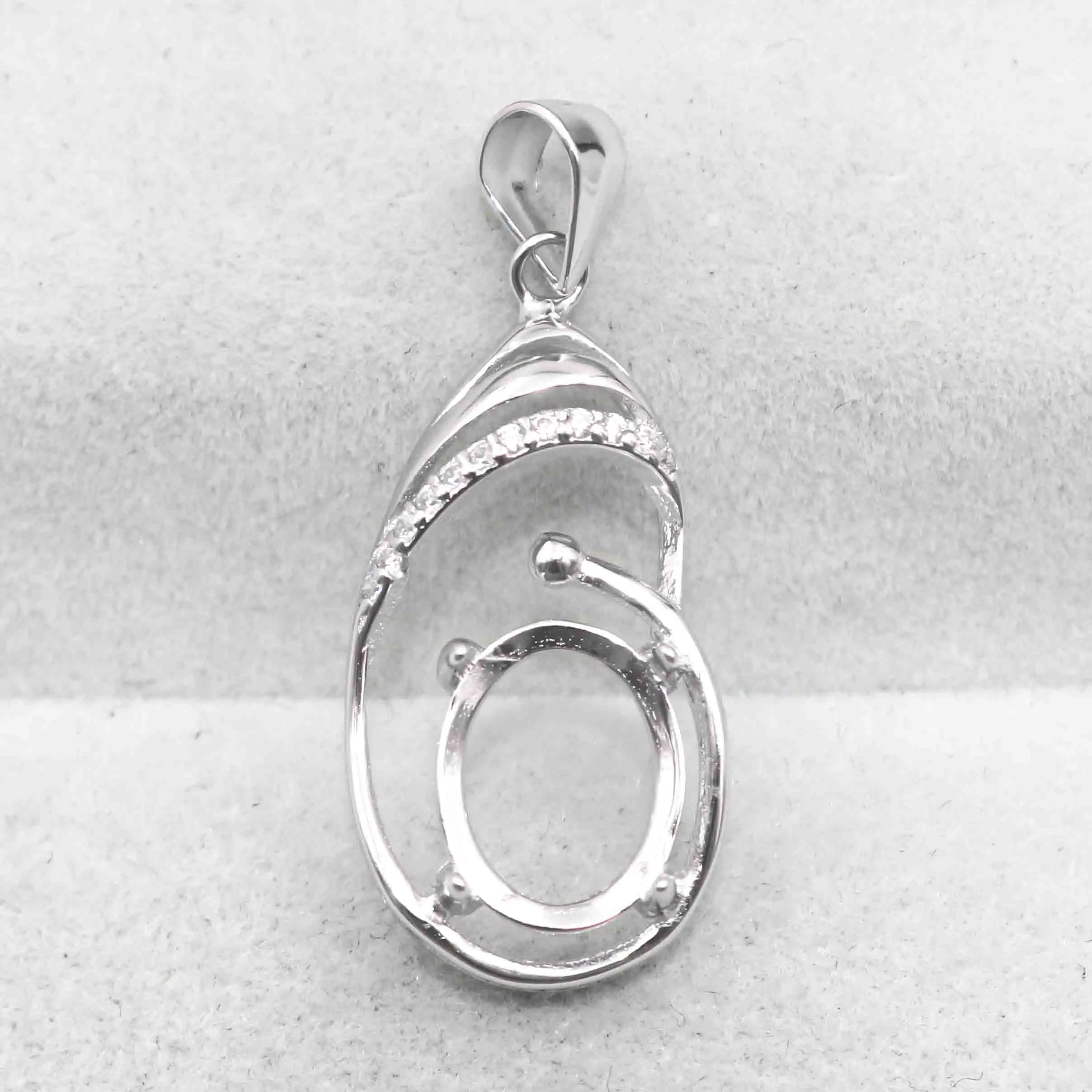 Sterling Silver 8*10mm Semi Mount Pendant Empty Support Blank Claws Setting S925 Base Holder Without Center Stone Inlay for DIY