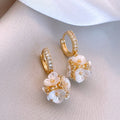 Fancy Cowrie Shell Ball Floral Hoop Earrings Bling Rhinestone Shell Flower Huggie Earrings Women Jewelry