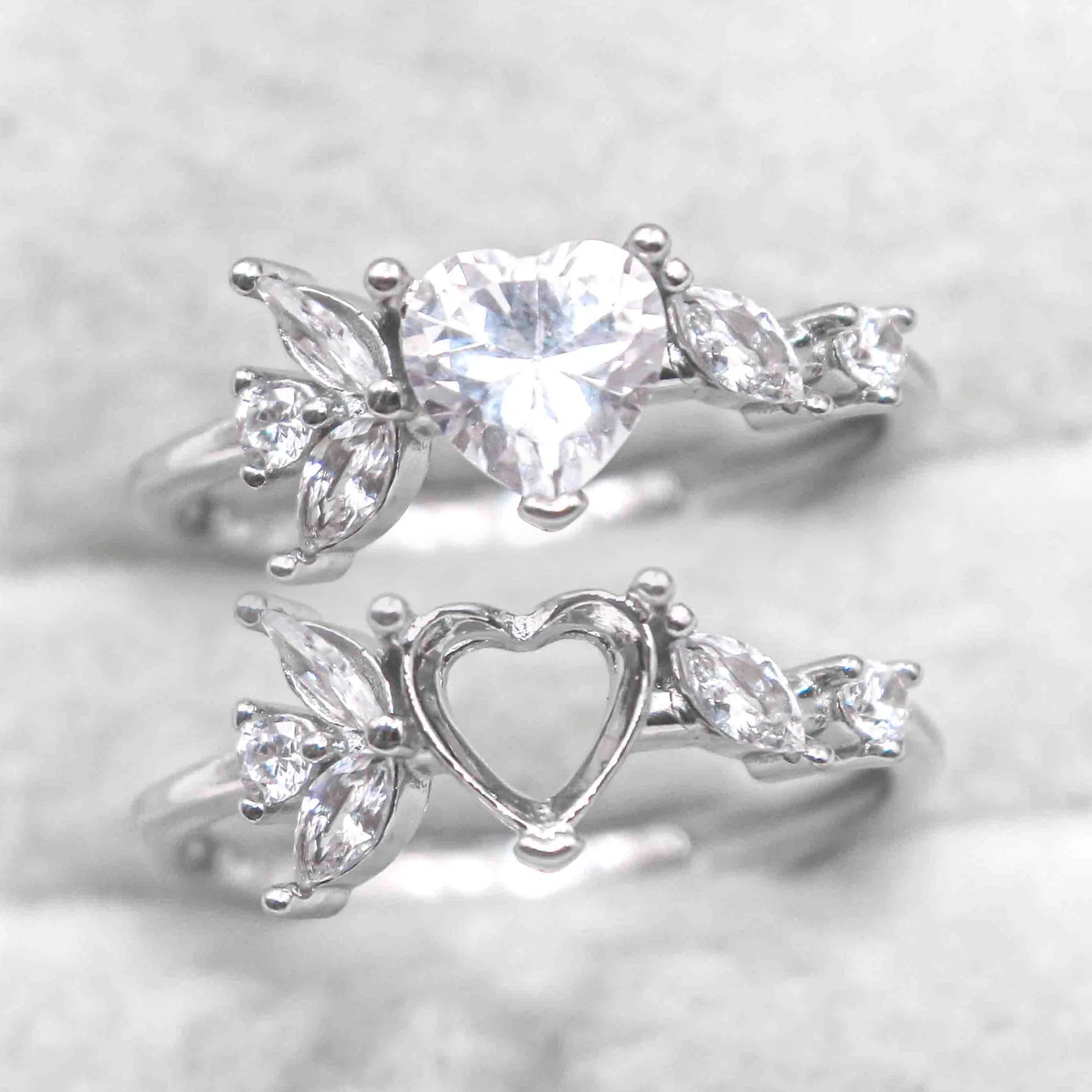 Sterling Silver 6*6mm Semi Mount Heart Shape Ring Empty Frame Blank Claws Setting S925 Base Without Center Stone for DIY Inlay