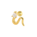 925 Sterling Silver Gold Plated Fine Stud Earrings with ZIRCON Snake Design and Perforation Puncture Thread Ear Nail Piercings