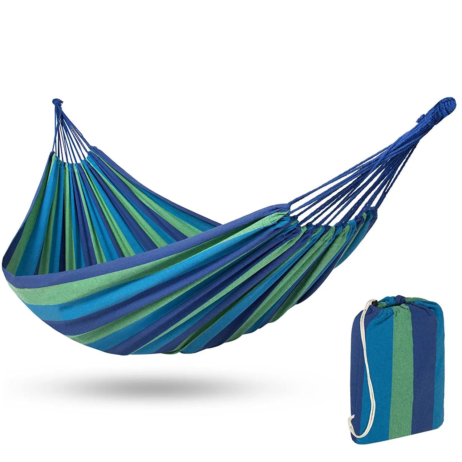 Double Hammock Portable Folding Parachute Camping Hammock Swings Cotton Canvas Colorful Striped Hammock for Outdoor Travel