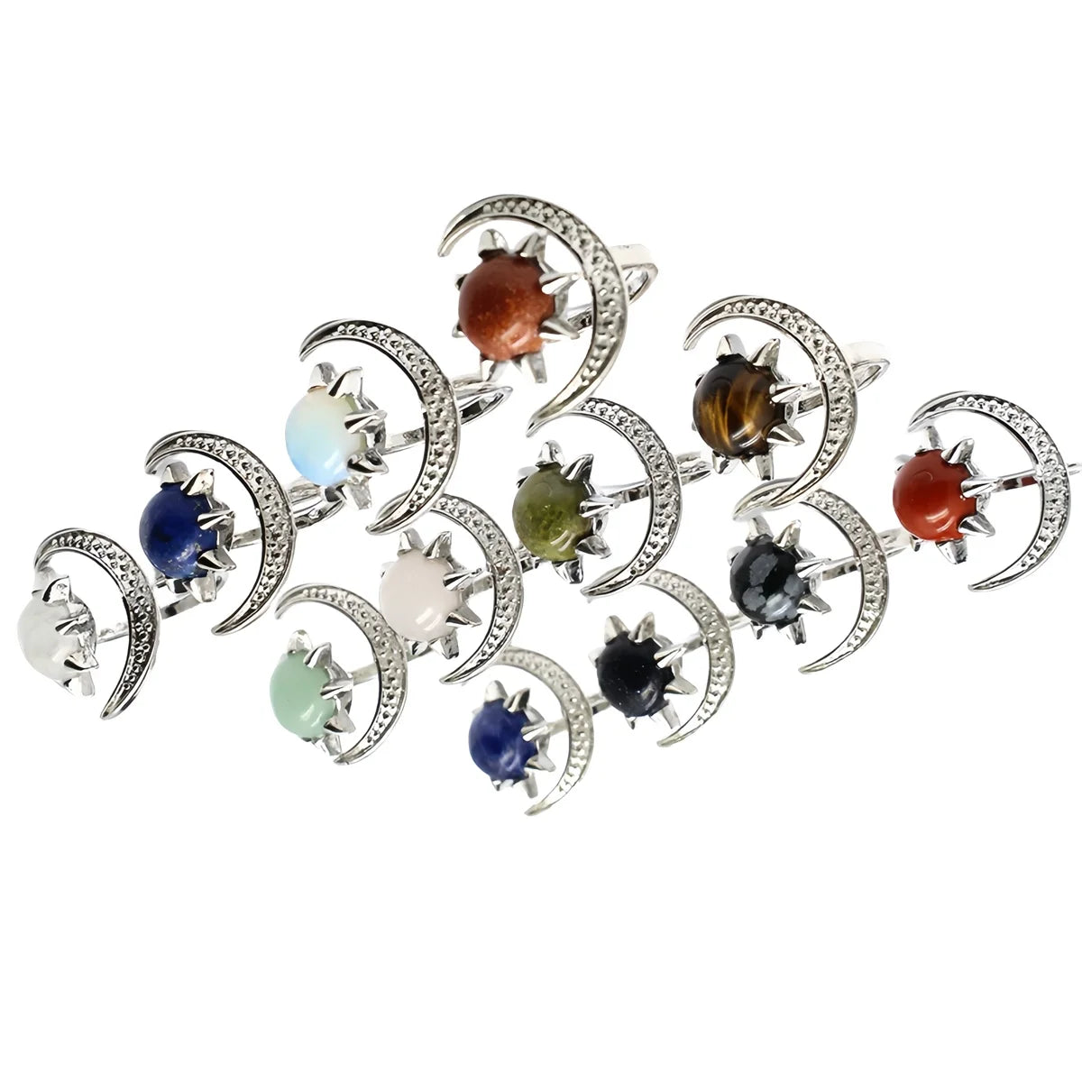 South Africa Style Sun Moon Gem Ring Unisex Non Adjustable Silver Alloy Ring Natural Healing Crystal Ammoversary Gift