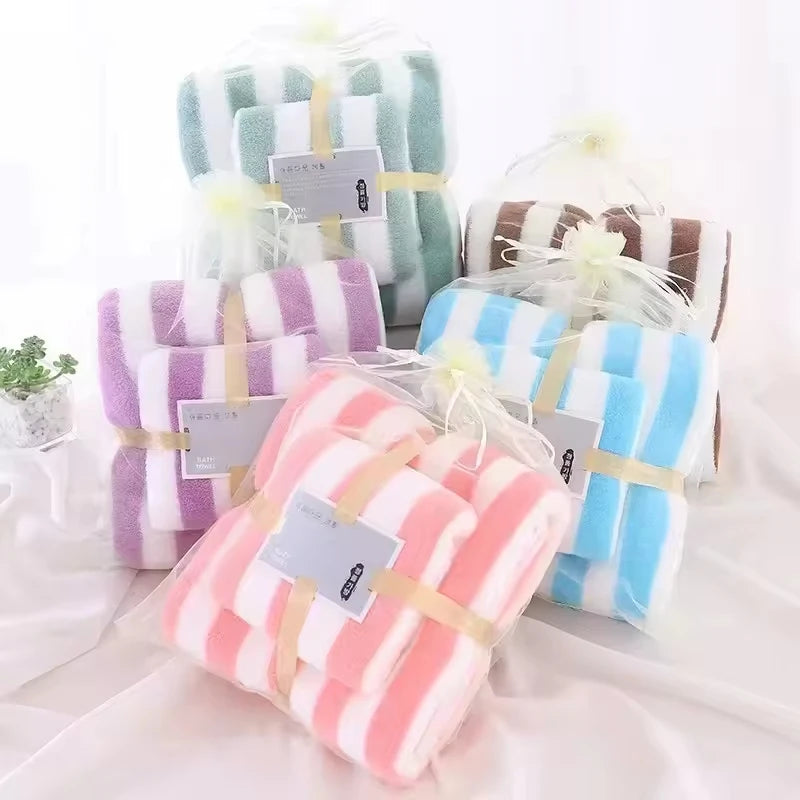 Free Samples Soft Coral Fleece Bath Towel Set Microfiber with Solid Color Woven Technique for Bathroom or Gift
