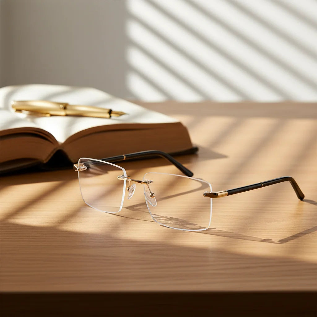 Trendy Customized Logo Patchwork Square Rimless Frame Lightweight Eye Glasses Diamond Face Shape Unisex Reading Daily Wear