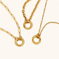 2025 Non Tarnish Stainless Steel Round Push Clasp Necklace Charm 18k Gold Plated Paperclip Chain Necklace for Women
