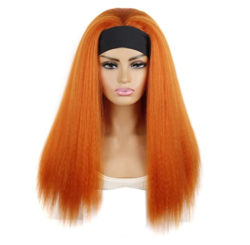 Wholesale 24\" Natural Afro Pixie Kinky Straight Wigs for Women Long Synthetic Elastic Band Adjustable Yaki Style Black Color