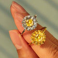 Rainbowking S925 Silver Gold Foil Sunflower Ring Sunshine Daisy Zirconia Full Circle Ring Fashion Personality Fine Jewelry Ring