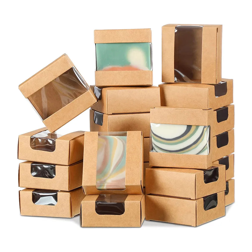 Square Boxes with Clear Window Soap Packaging Kraft Paper