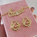 Qiuhan Stainless Steel Kids Custom Name Letter Heart Zircon Necklace 18mm Twist Hoop Mini Earrings Jewelry Set