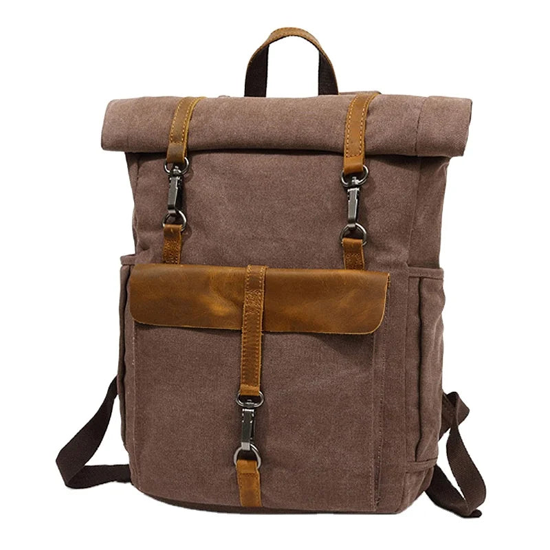 New Waxed Canvas Backpack for Men Retro Double Shoulder Laptop Bag Wear-Resistant Student School Vintage Backpack