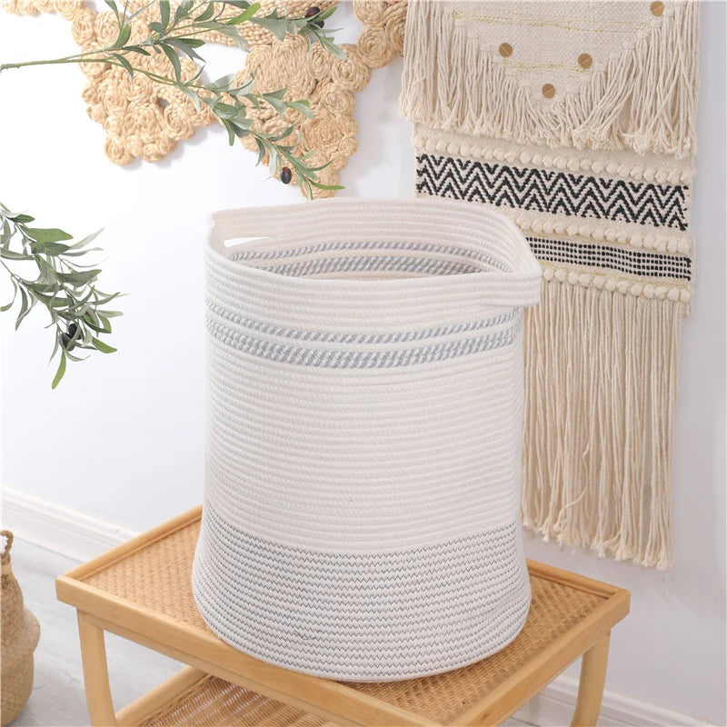 2026 Large Capacity Nordic Style Grey Cotton Rope Woven Laundry Basket