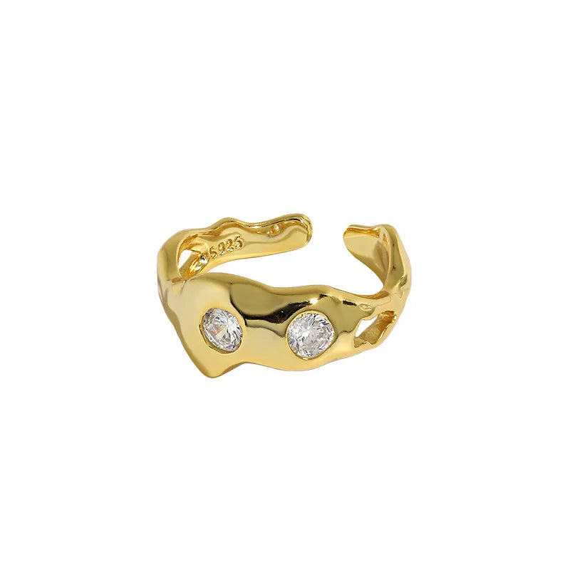 High End Sterling Silver Minimalist 925 Diamond Open Cz Pave Ring