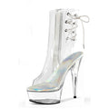 Summer Nightclub Pole Dance Ankle Boots 6-inch Model High Heels Fully Transparent Upper 15cm PU Material Thin High Heels Autumn