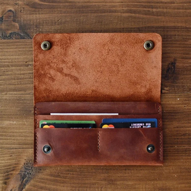 Vintage Durable Genuine Leather Long Wallets Passport Holder Luxury Portable Travel Crazy Horse Leather Card Holder Wallet