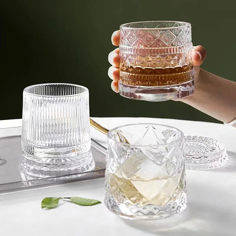 Rotatable Wine Glasses Old Fashioned Whisky Glasses Tumbler Rocks Bar Glass for Drinking Bourbon