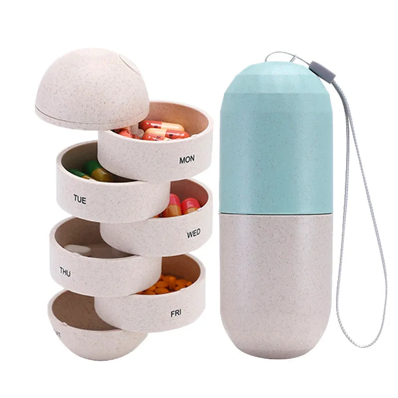 Eco- Friendly Portable Wheat Straw Weekly Pill Case 7 Days Biodegradable  Medicine Tablet Dispenser Organizer Container Pill Box