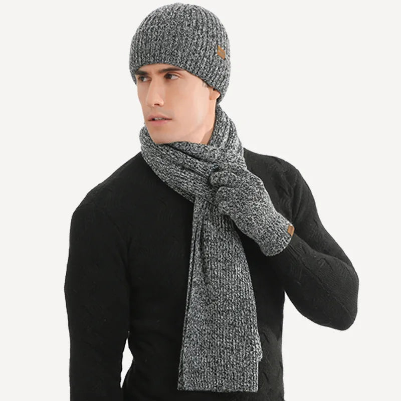 Men's Scarf Hats Gloves Sets Winter Gifts 3 PCS Fleece Lined Beanie Warm Long Scarves for Cold Weather Christmas