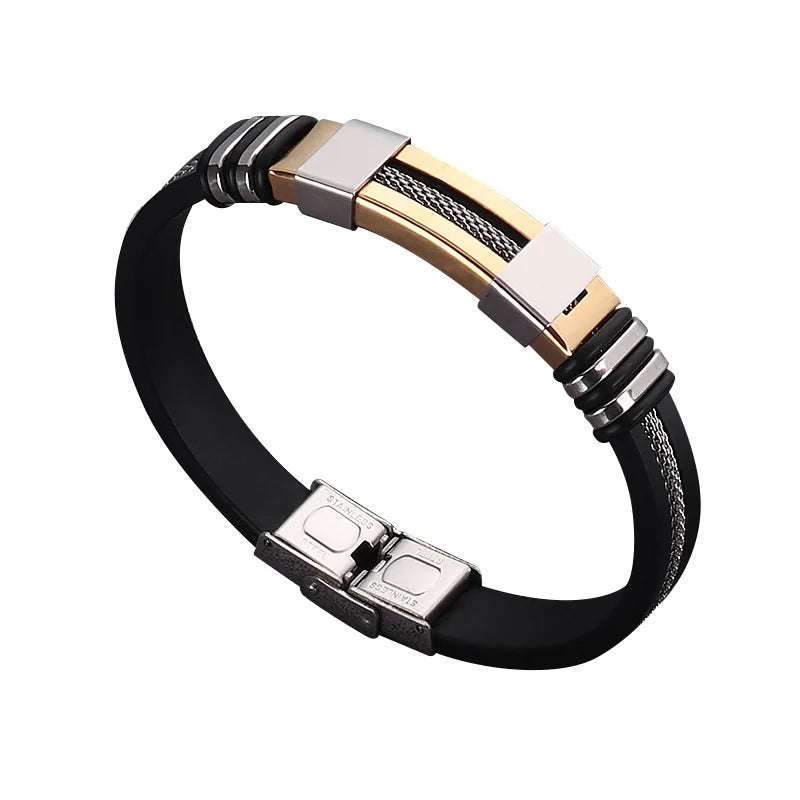 Wholesale New Style Silicone Stainless Steel Bracelet Popular Fashion Personality Mens Bracelet