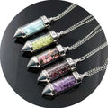 Stone Chip Wish Bottle Pendant with Necklace for Unisex 7 Chakra Stones Chain Pyramid Point Pendulum Healing Dowsing Reiki